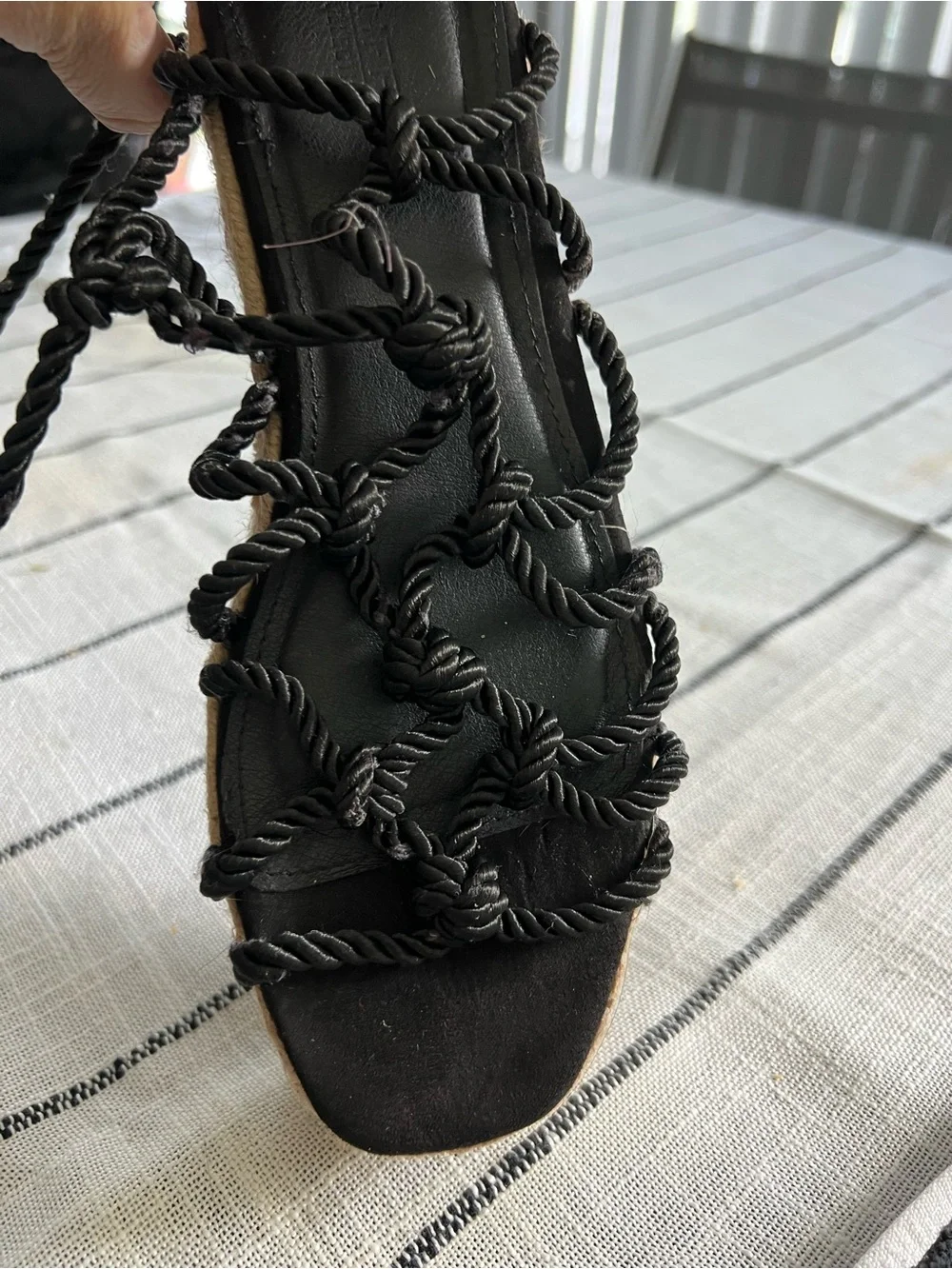 Black Lace-Up Espadrille Platform Sandals